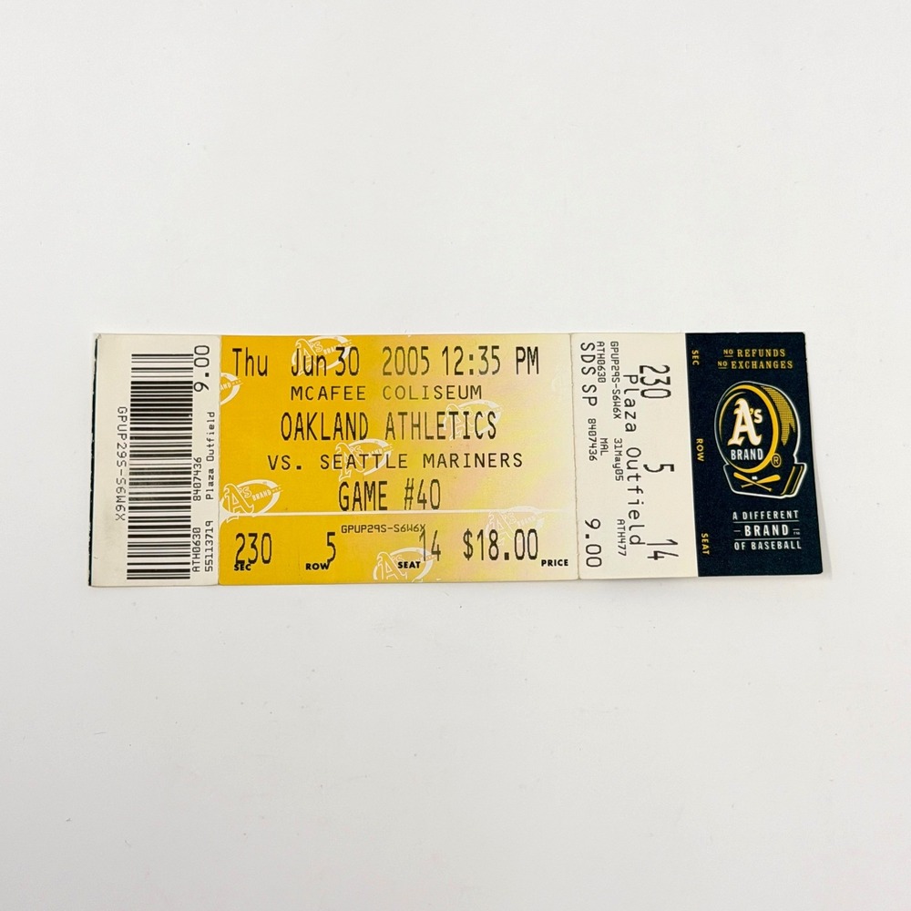Oakland Athletics 2005 Ticket Stub 7th Straight Win Dan Haren vs Mariners Ichiro